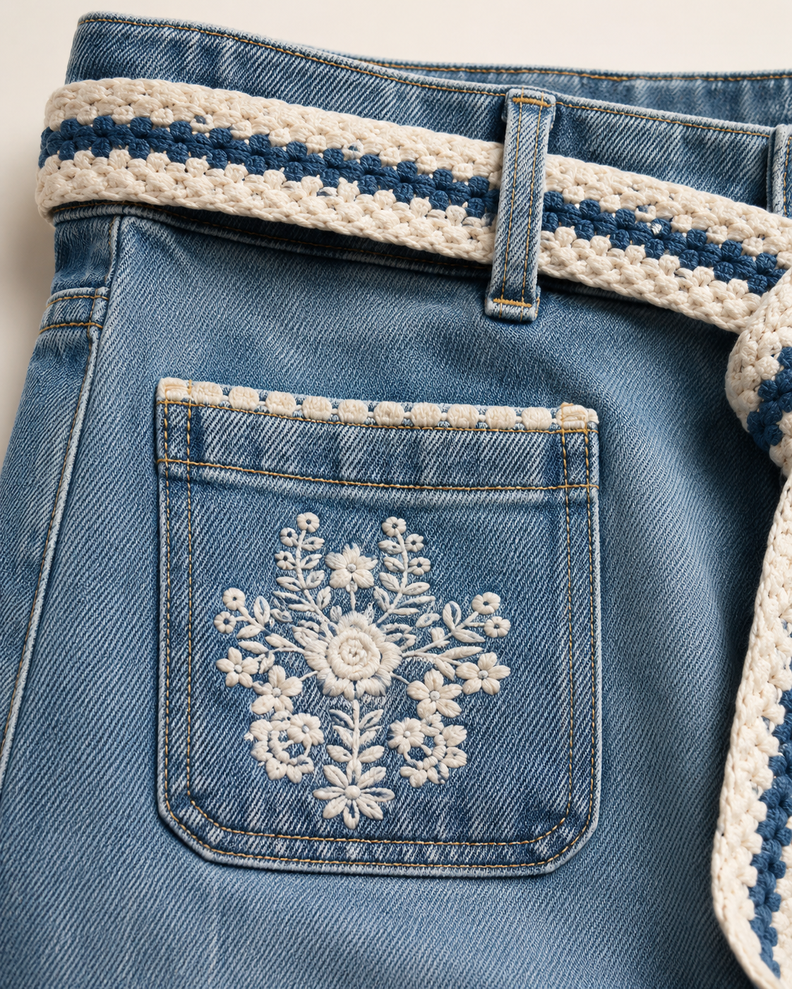 Crochet belt pocket detail